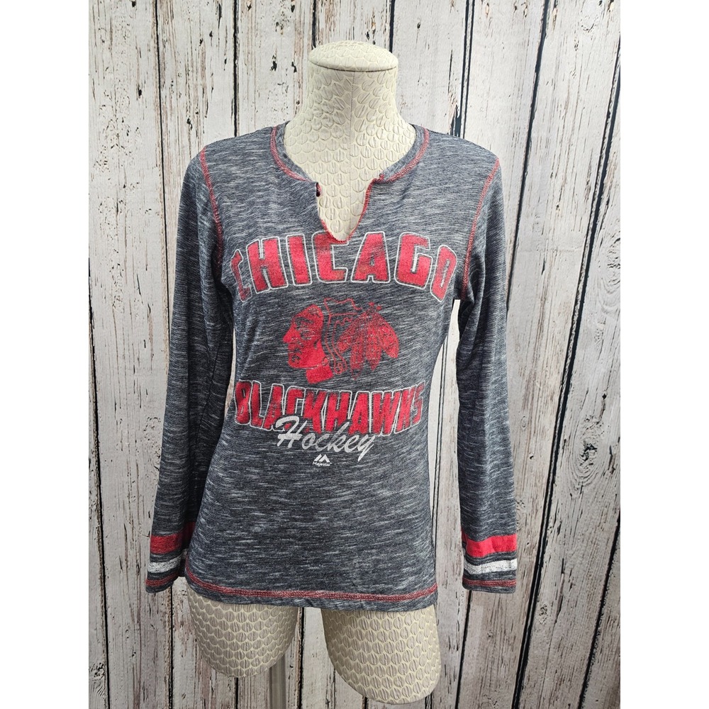MAJESTIC Women's M Chicago Blackhawks Hockey Long Sleeve Tee T-Shirt Top EUC
